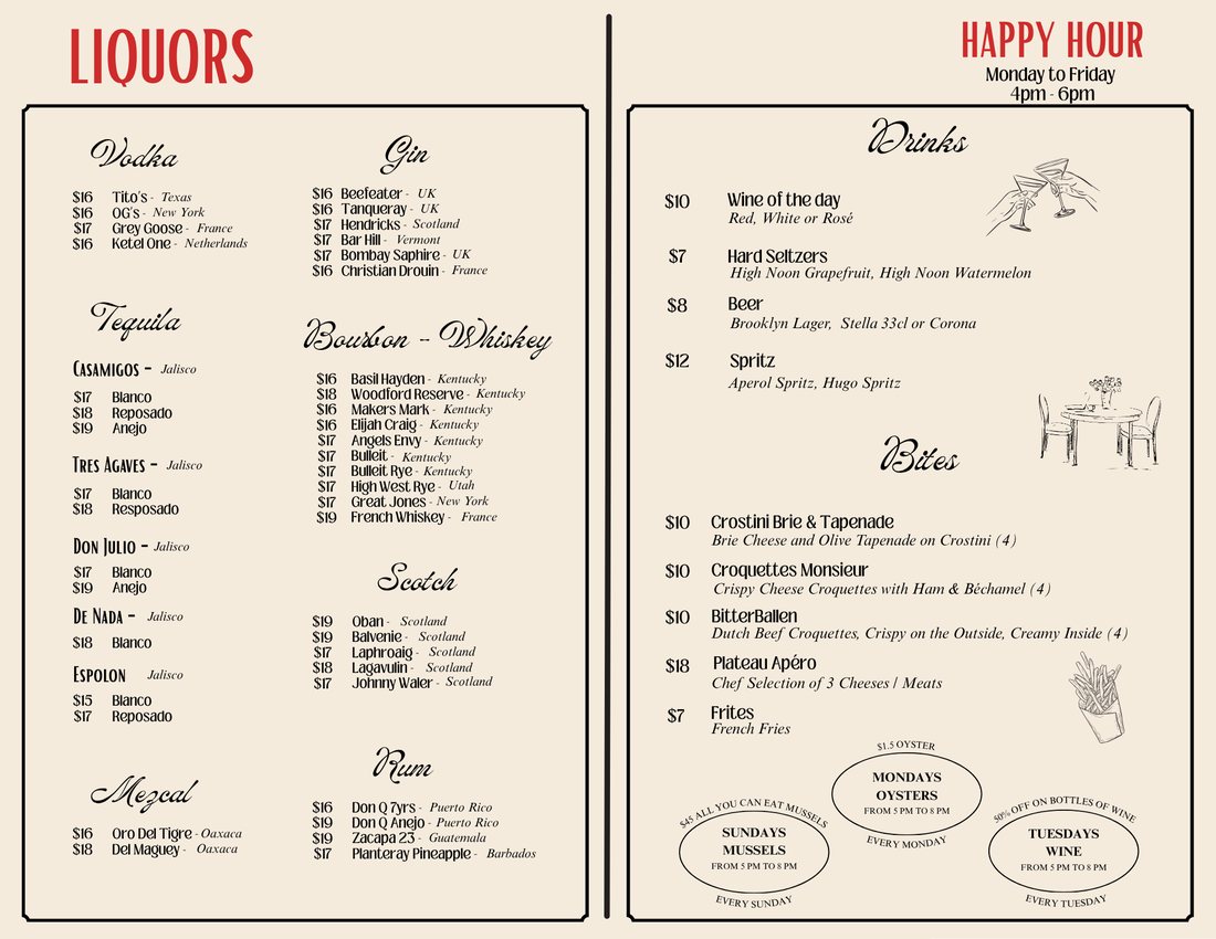 Liquors & Happy Hour menu