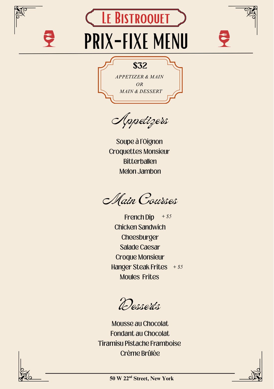 Prix-Fixe menu